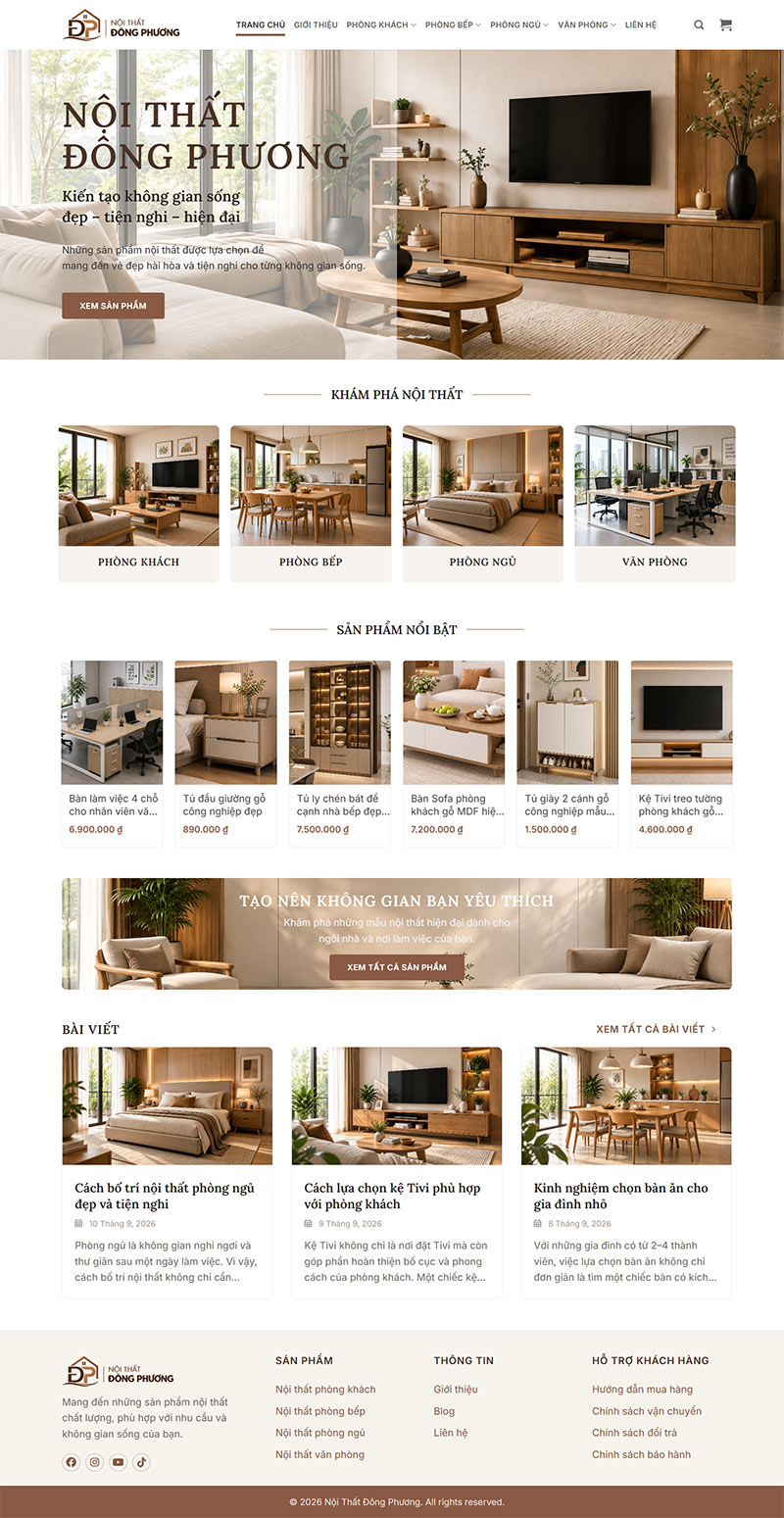 Hình ảnh giao diện trang chủ của mẫu website nội thất Đông Phương