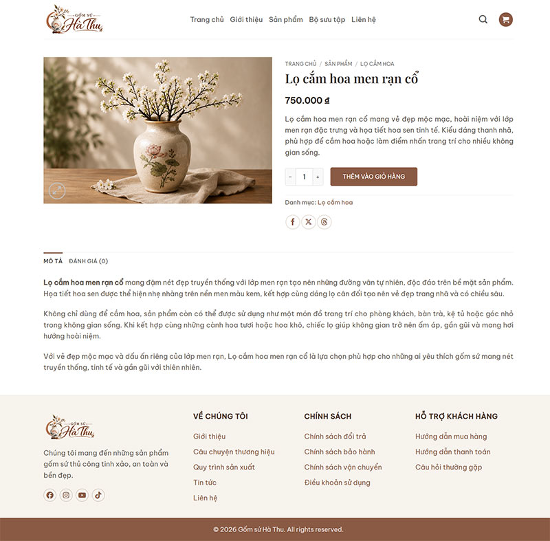Hình ảnh thiết kế trang Chi tiết sản phẩm của mẫu website bán đồ gốm sứ Hà Thu